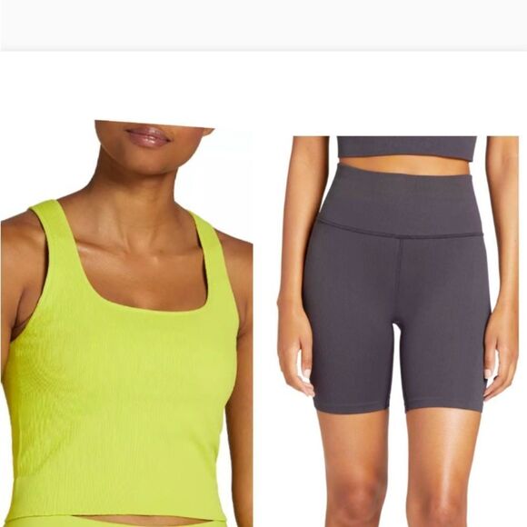 DSG Momentum Crop Top Bike Lime Green Shorts Charcoal Gray Set Size Small NEW - Picture 1 of 15